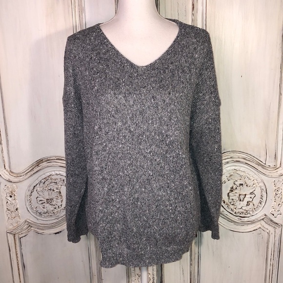 MISSLOOK Gray Spaced Dyed Yarn V Neck Oversized Slouchy Pullover Sweater Size S - Picture 1 of 13